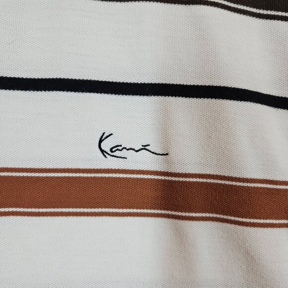 Karl Kani Gold Striped Polo Shirt 4X White Brown Black Mens Cotton/Polyester - Picture 7 of 11